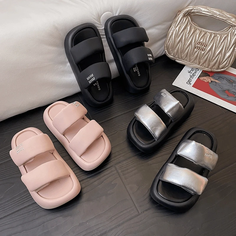 时尚拖鞋女款2025年夏季新款厚底防滑简约休闲穿百搭小众时装凉鞋