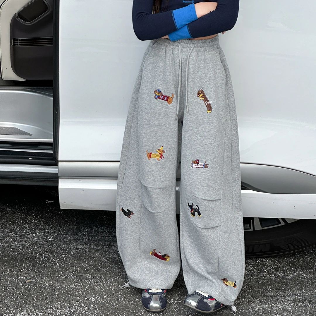 高品质女童秋冬腊肠狗刺绣弯刀裤小女孩休闲裤加绒加厚12岁15学生