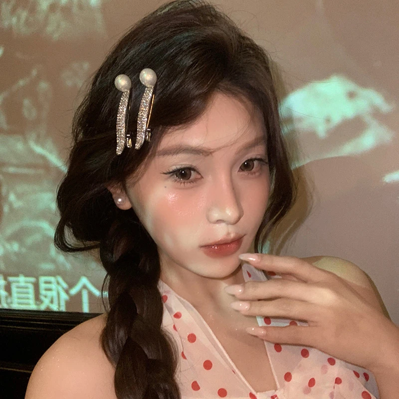 韩国超闪水钻珠子一字夹满钻网红鸭嘴夹时尚气质侧边夹刘海夹发饰