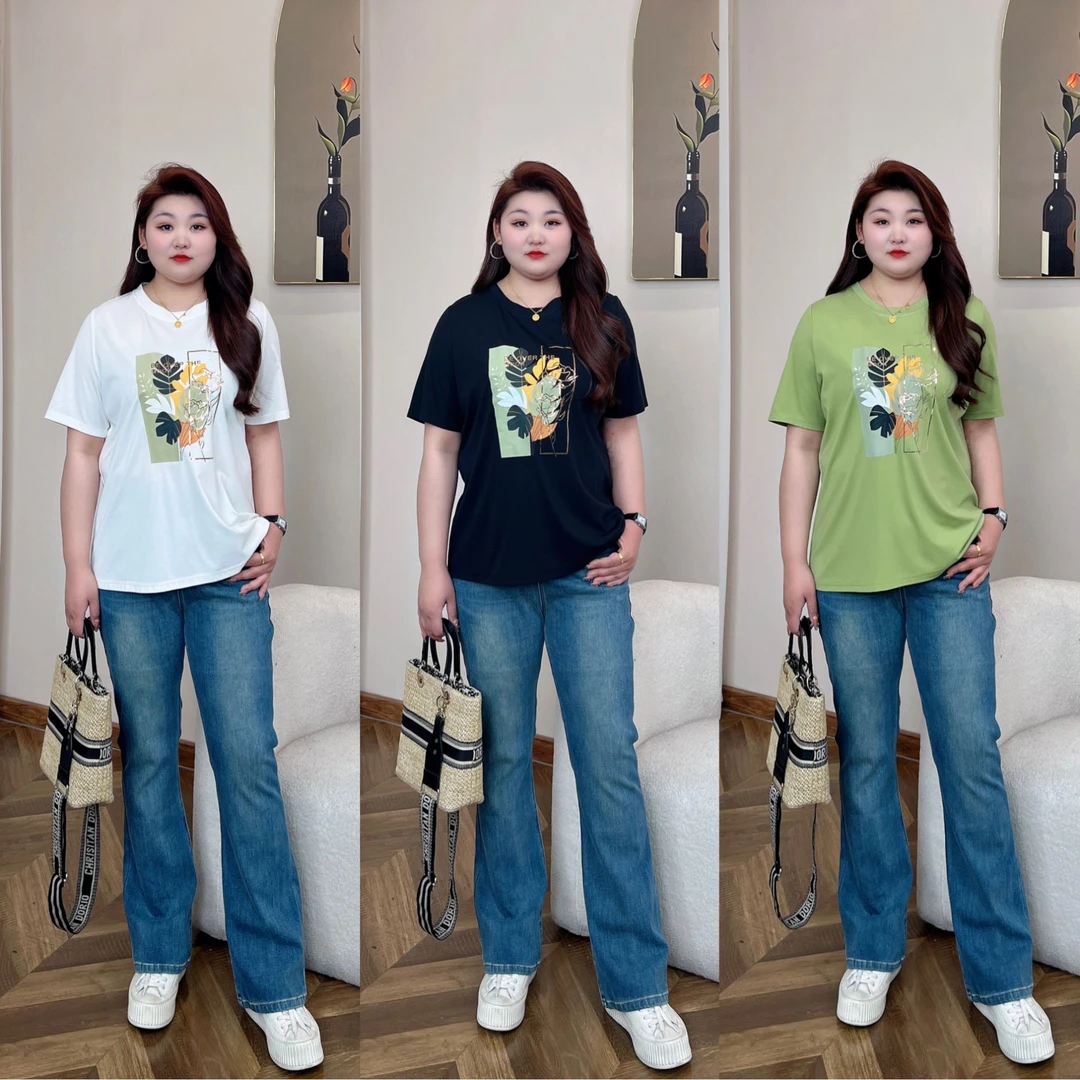 【苹果清清】PMM81703早春新款简约百搭印花圆领正肩减龄显瘦T恤