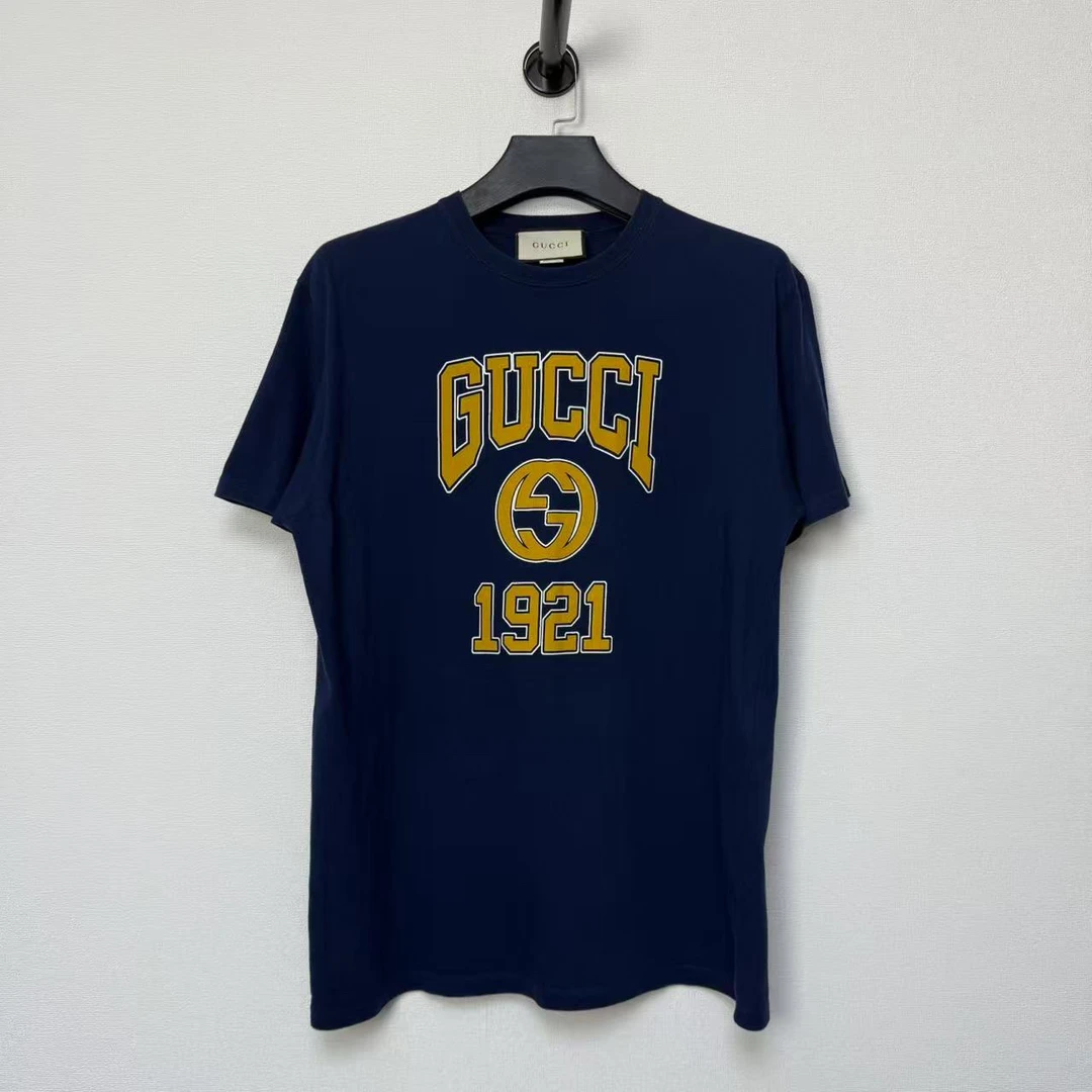 99新 GUCCI/古驰 1921系列大logo蓝色短袖/M