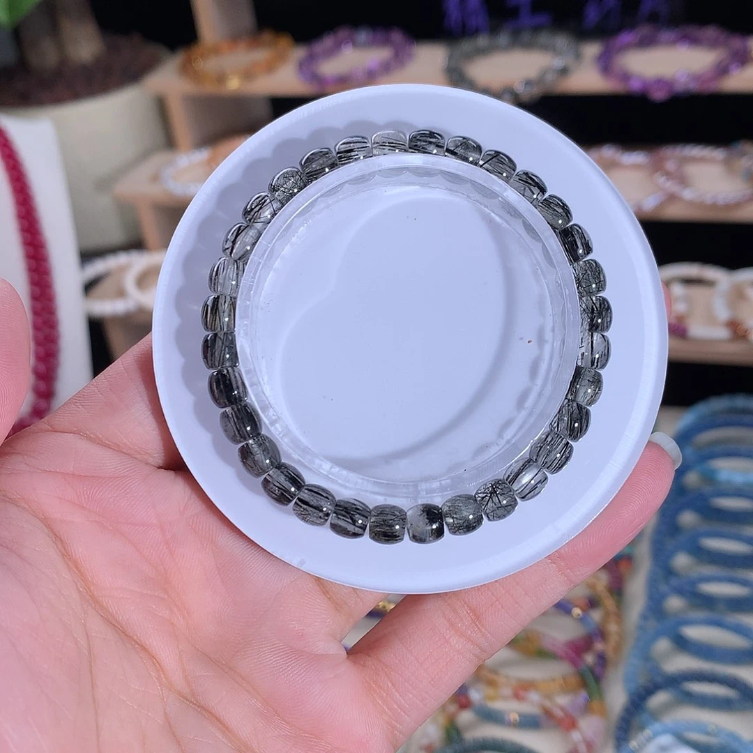 未镶嵌手串发晶精工直切黑发晶6mm