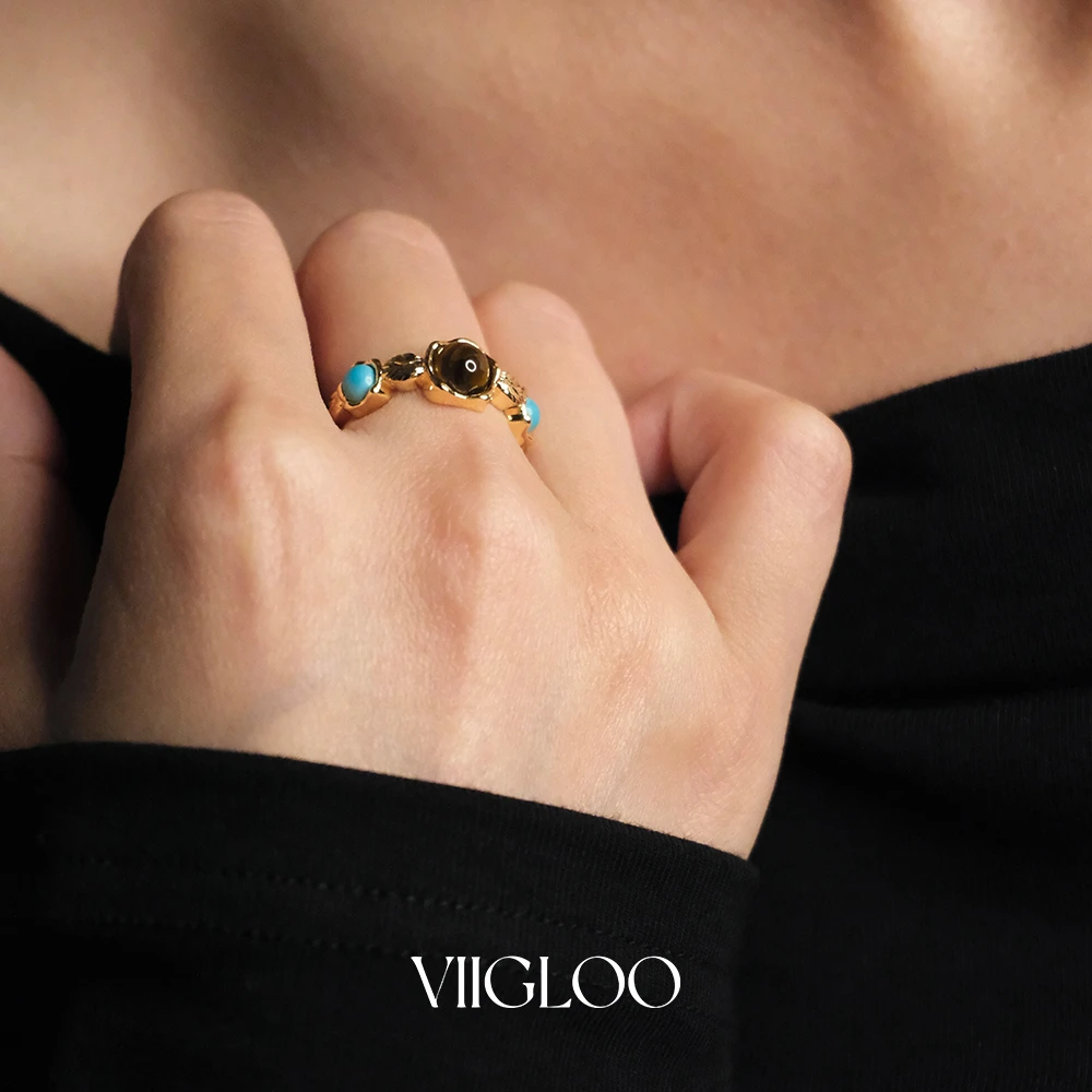 铜合金石英石戒指 ⅦGLOO柒光 | 星凝戒指-法式复古精致轻奢开口戒