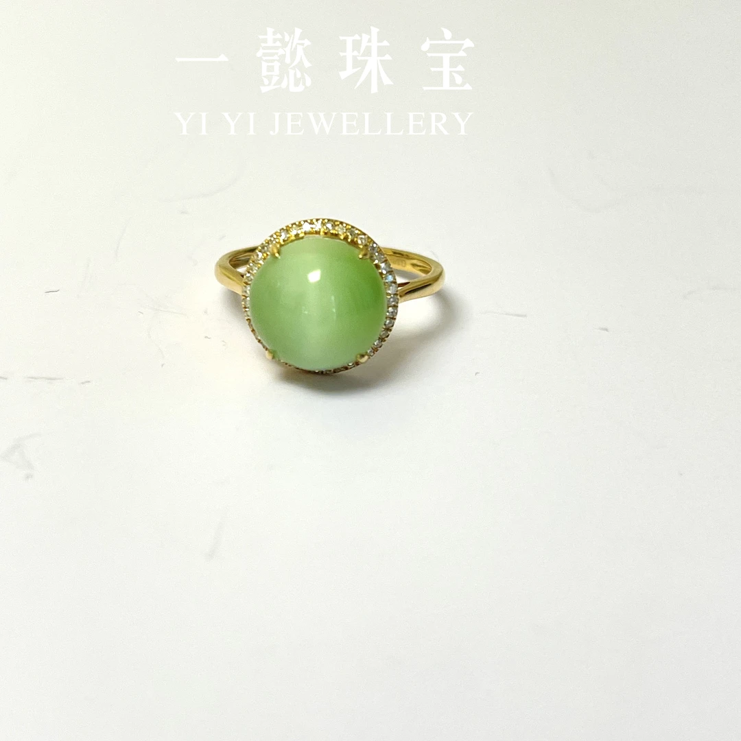 【一懿珠宝】天青御玺|新疆和田玉且末黑羊洞18K金猫眼戒指hy065