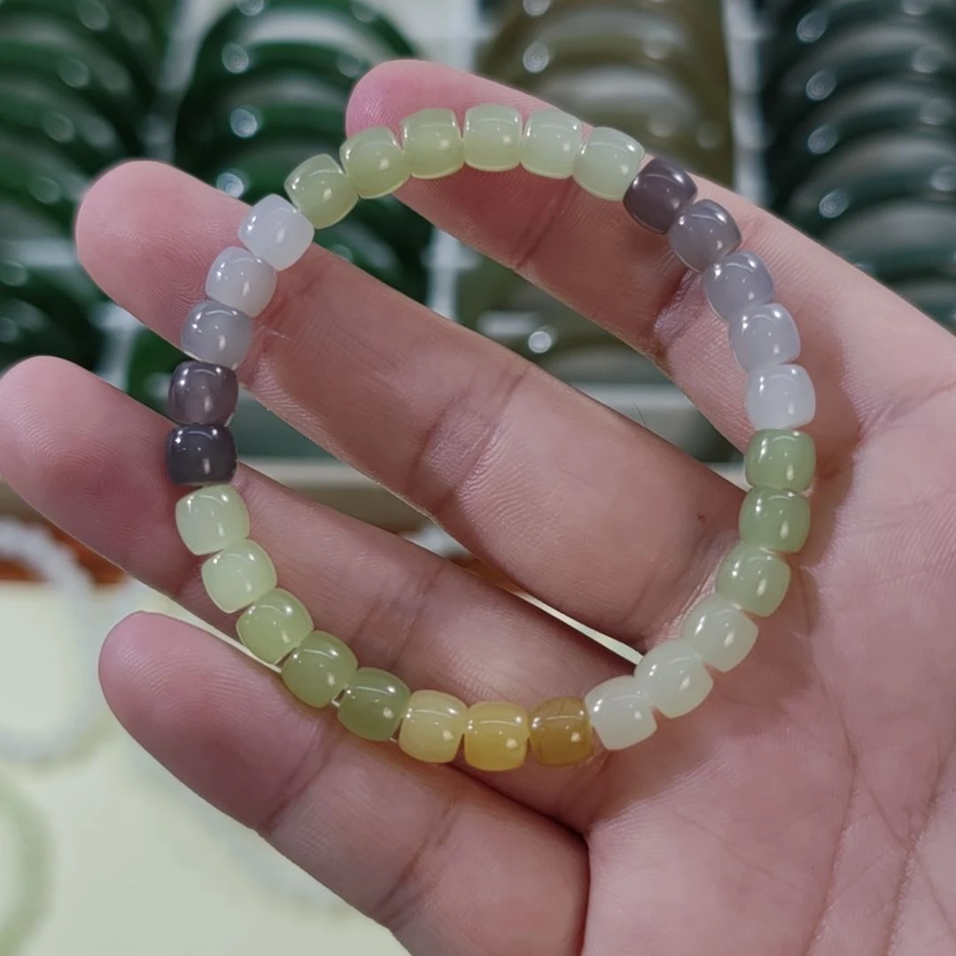 和田玉未镶嵌手串6×7高冰直切多宝和田玉手串×1