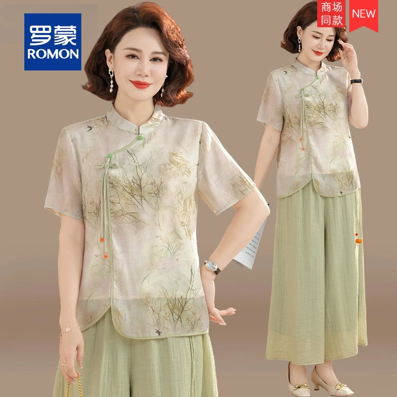 母亲节夏装套装妈妈装40-50岁洋气时尚新款中老年女夏季洋气上衣