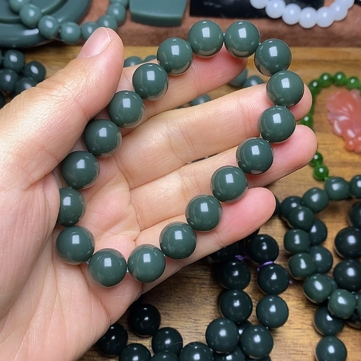 和田玉（青玉）未镶嵌手串和田玉青海格尔木青蓝卡12货头