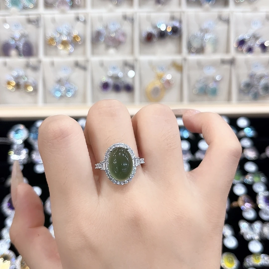 十****岫玉银S925镶嵌戒指