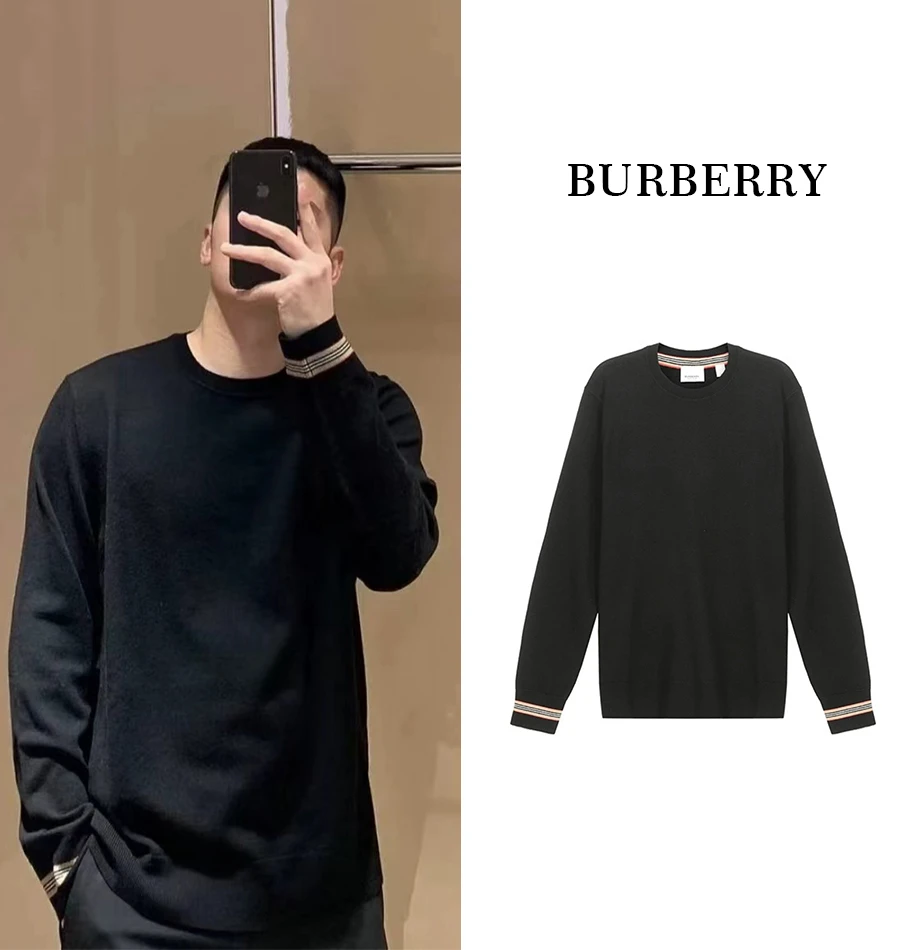 全新未使用 BURBERRY/博柏利 经典男款长袖毛衣袖口条纹