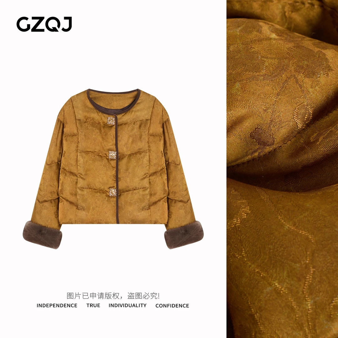 老琴私服【生如夏花】复古国风水貂拼接保暖鹅绒羽绒服外套女冬0506