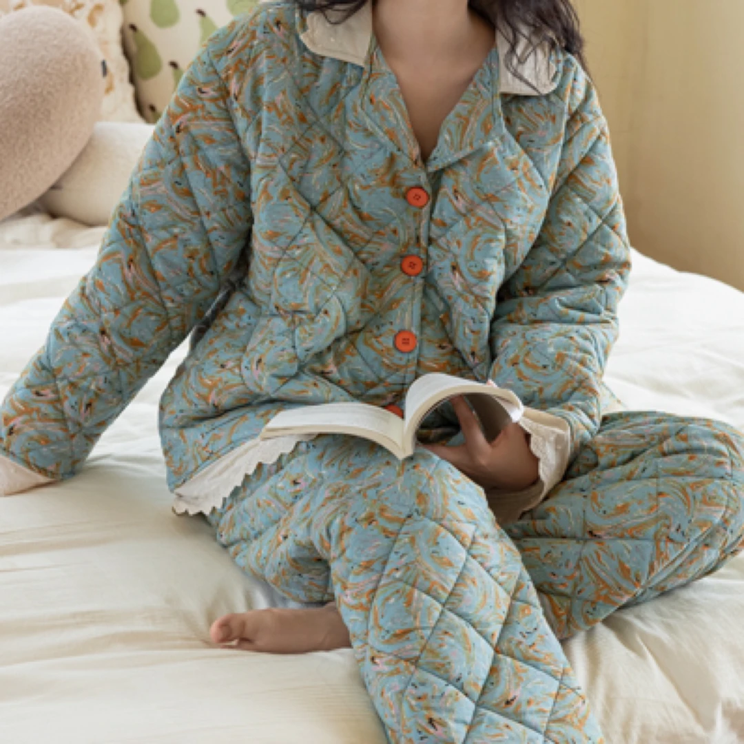 族玛士睡衣秋冬季女纯夹棉加绒加厚保暖2024新款高级感家居服套装