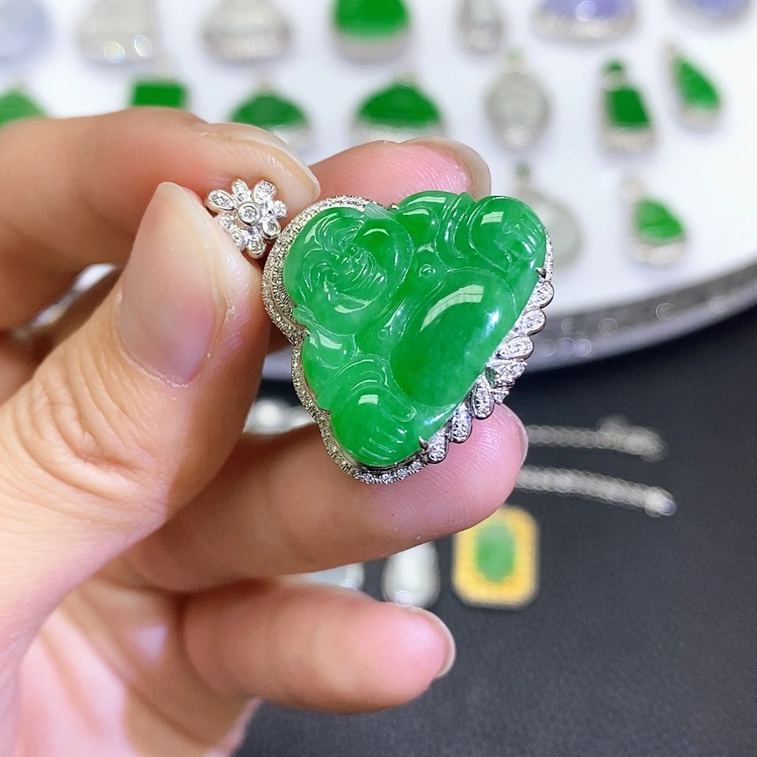 翡翠18K金镶嵌吊坠(不含链)