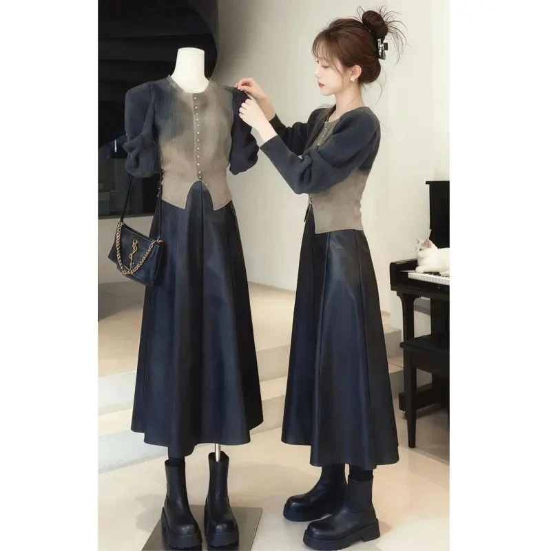 年终狂欢季一整套两件套渐变色针织高腰毛衣穿搭2025秋冬洋气半身