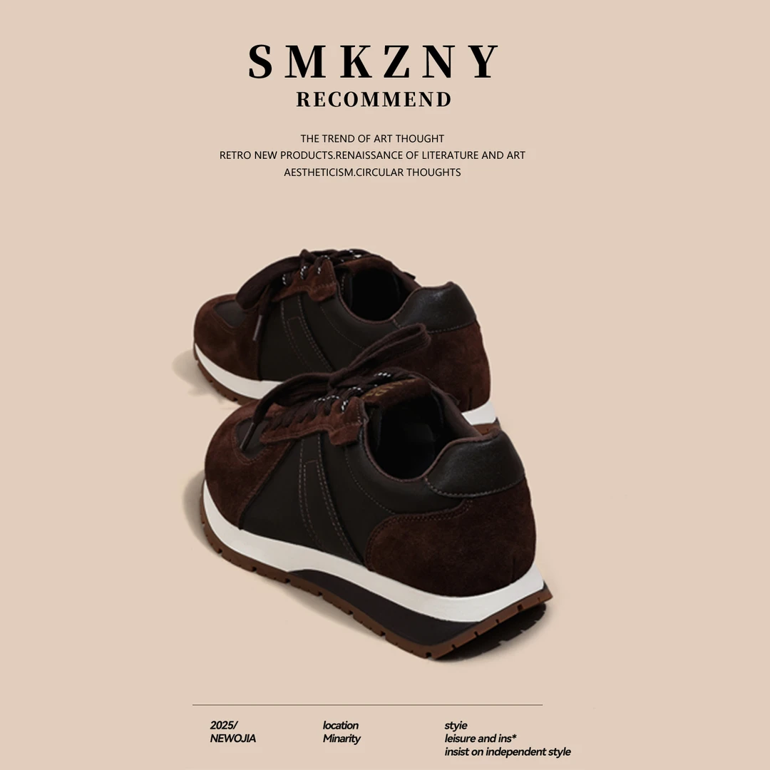 美拉德真皮复古阿甘德训鞋女款内增高女鞋2025新款秋季百搭休闲鞋