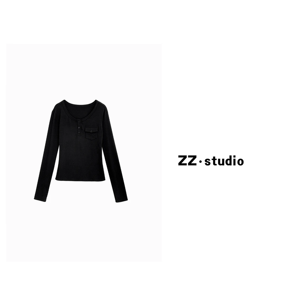 一口苏达基础百搭 2024休闲舒适显瘦气质长袖T恤 A344