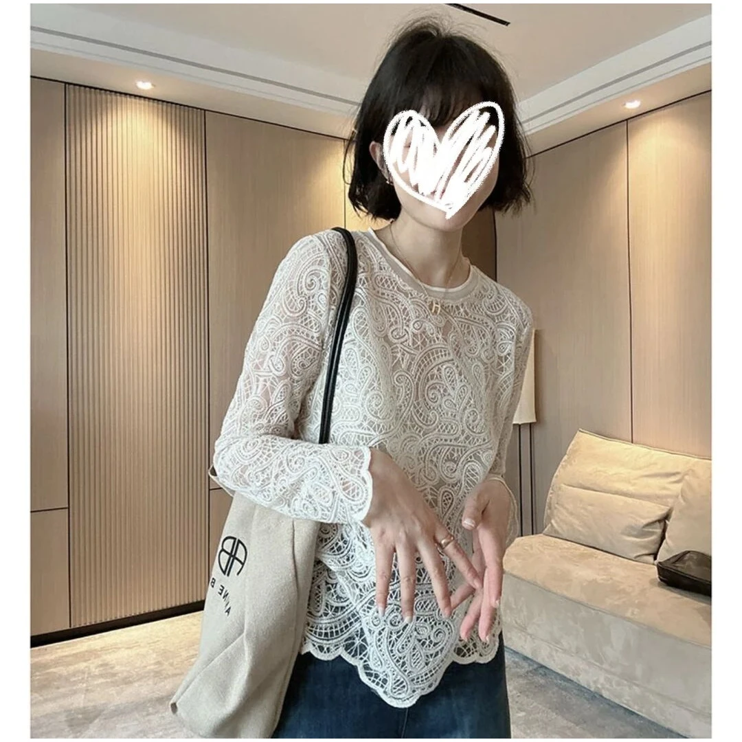 高级感法式轻奢蕾丝拼接时尚百搭长袖T恤打底衫女性必备经典款宽