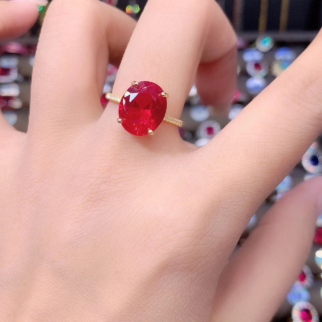 红宝石戒指银S925镶嵌金1012