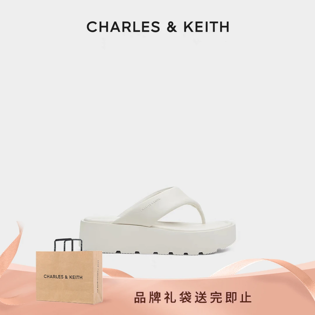 CHARLES & KEITH25商场同款新品厚底夹趾拖鞋人字拖 CK1-80360152