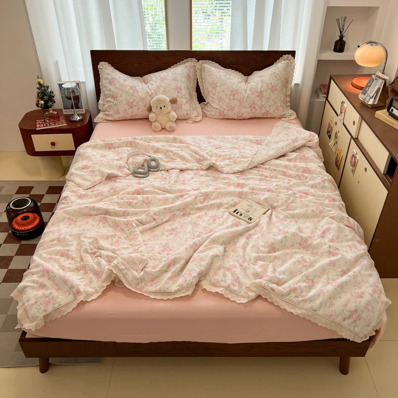 25年新款春意全棉夏被小清新学生宿舍居家薄款夏凉被套件