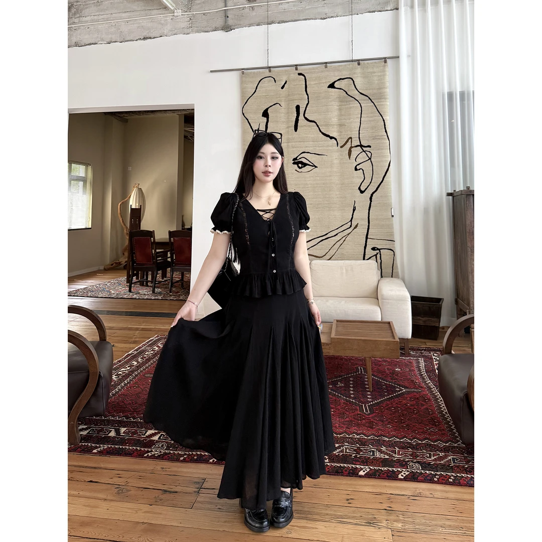 黑泽玄七“夜咏叹洋裁套组”夏季显瘦透气气质冰雾套装