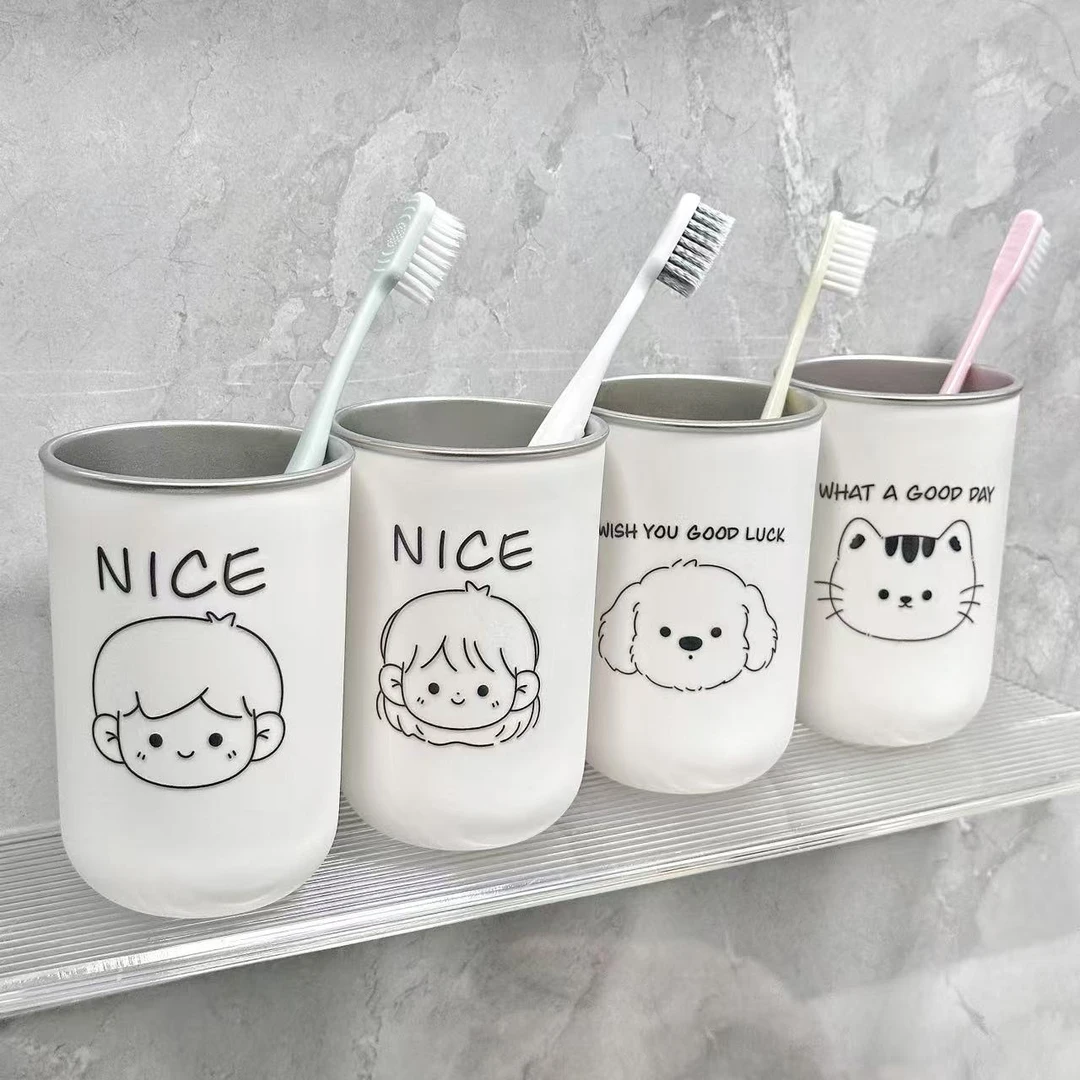 不锈钢情侣刷牙杯高颜值牙刷刷牙304简约可爱卡通漱口杯洗漱家用