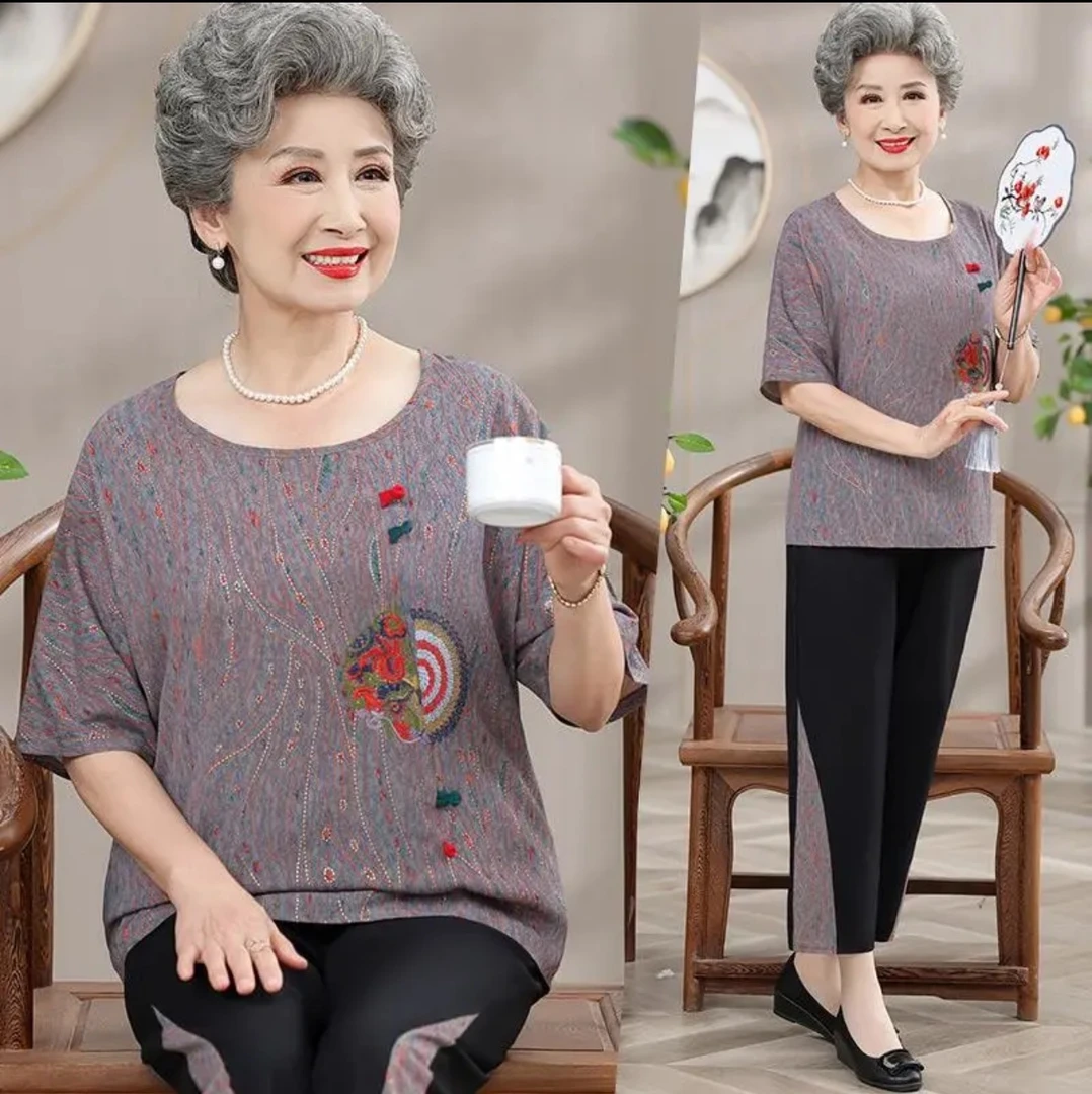 9265-宽松中老年女装薄款奶奶装洋气套装小衫宽松型老太太【A1-3-4