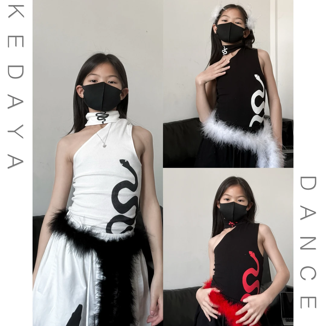 2025春夏蛇年新款女童爵士舞无袖修身背心潮酷儿童女团演出上衣