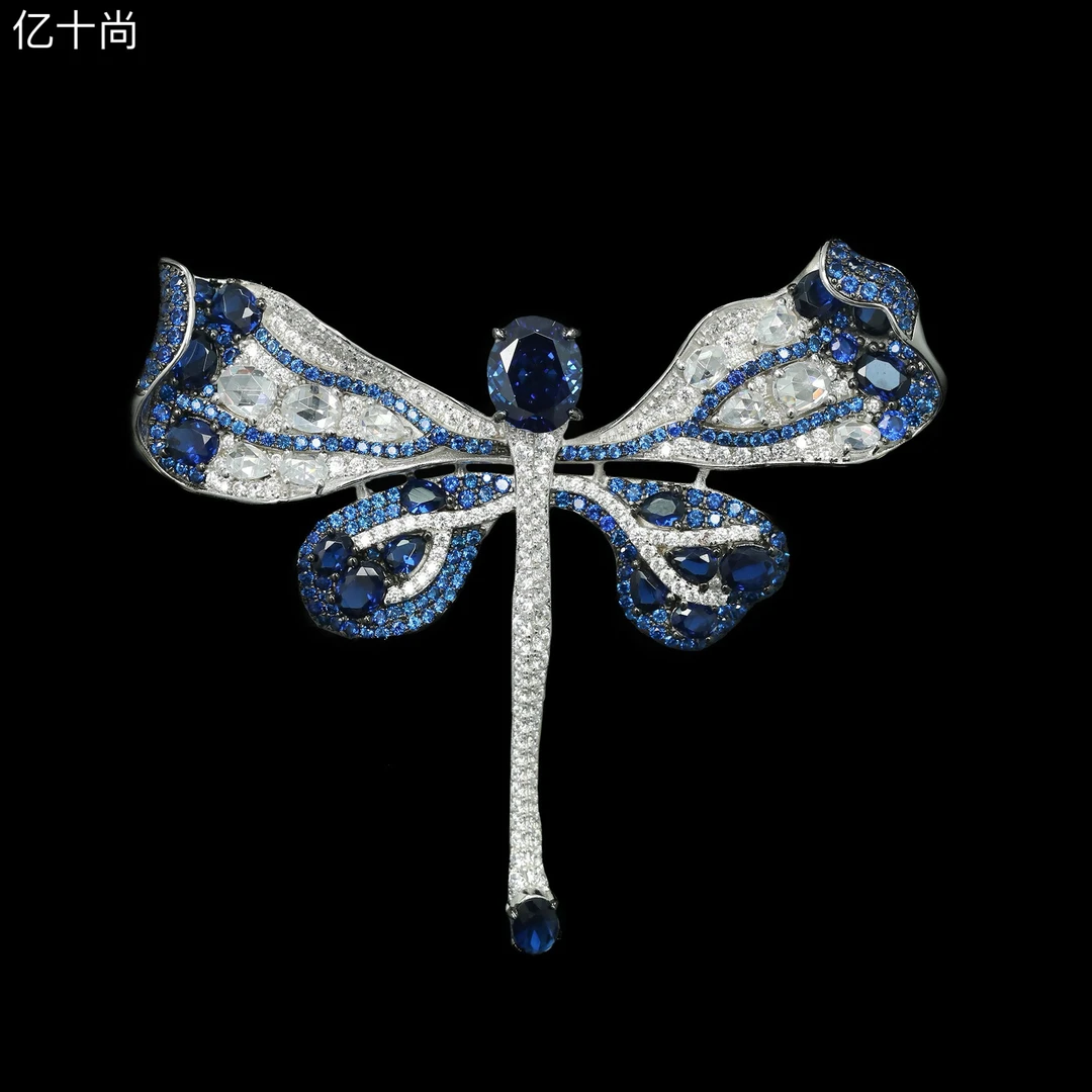 925银合成锆石胸针 亿十尚蜻蜓皇家蓝胸针吊坠两用轻奢时尚洋气美