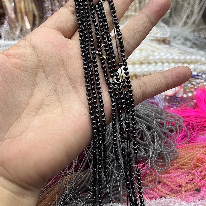 玛瑙/玉髓未镶嵌珠宝半成品一条3mm左右黑尖晶