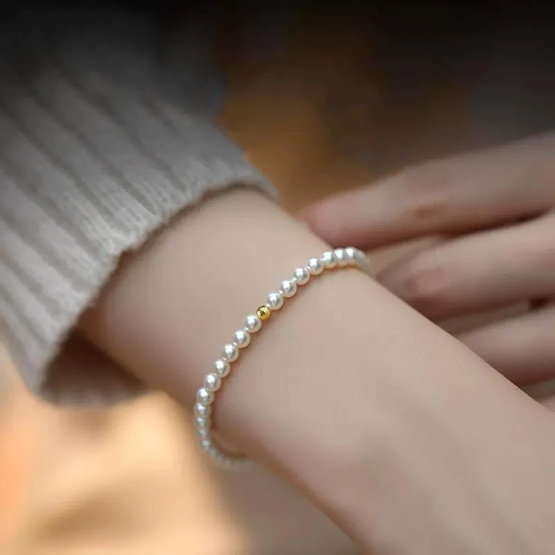 4m天然淡水珍珠手链正圆冷白极光炫彩baby珠叠戴简约气质珍珠饰品