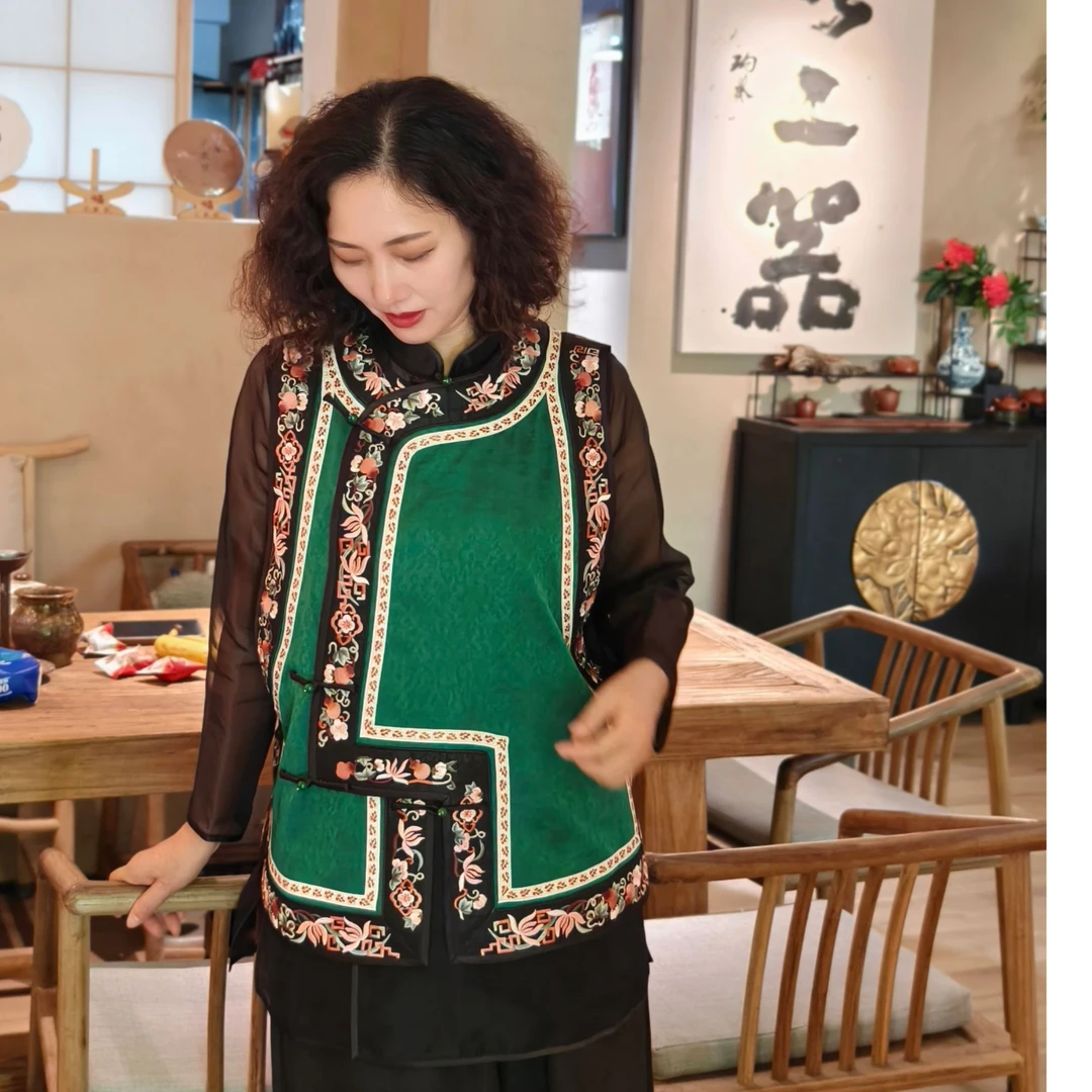 【锦绣琵琶】真丝香云纱提花绣花琵琶门襟新中式马甲