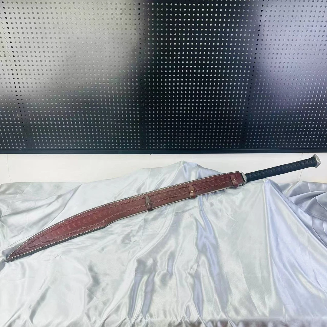 大牛尾龙泉刀剑手工一体扭转制作花纹钢牛皮套工艺品未开刃