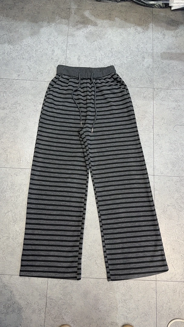 条纹阔腿裤秋冬季新款高腰显瘦直筒休闲裤