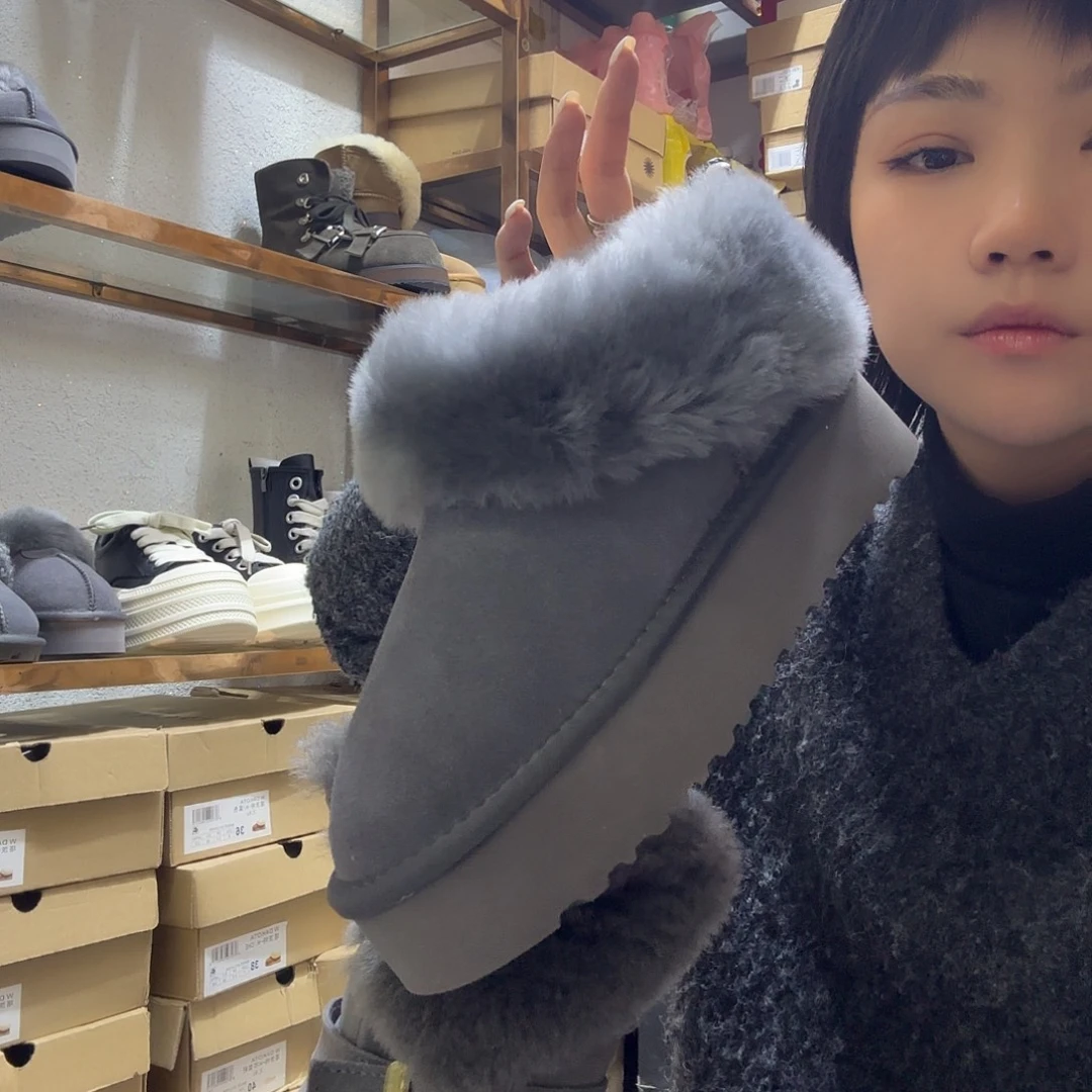 37码灰色圈口毛雪地靴