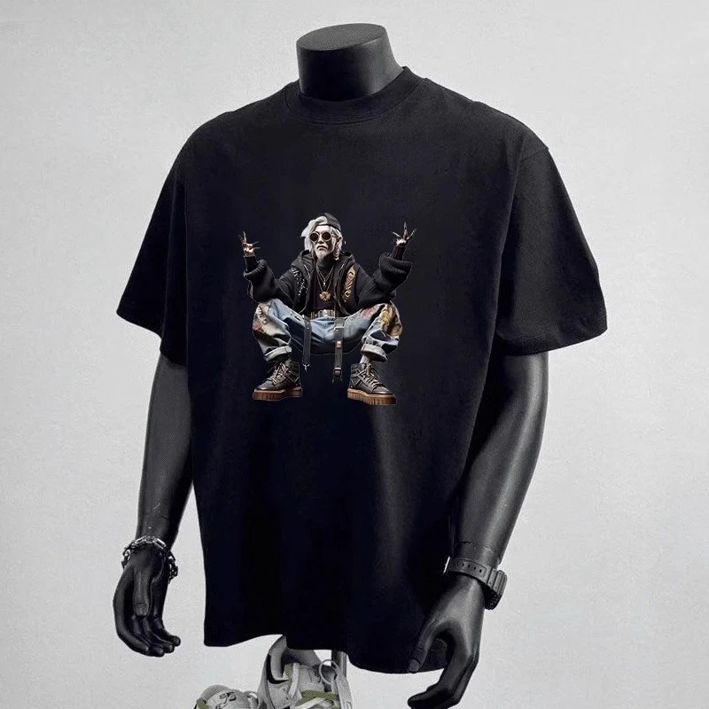 海外订单尾货~剪标撤回外贸纯棉潮牌美式痞帅个性印花短袖T恤男女