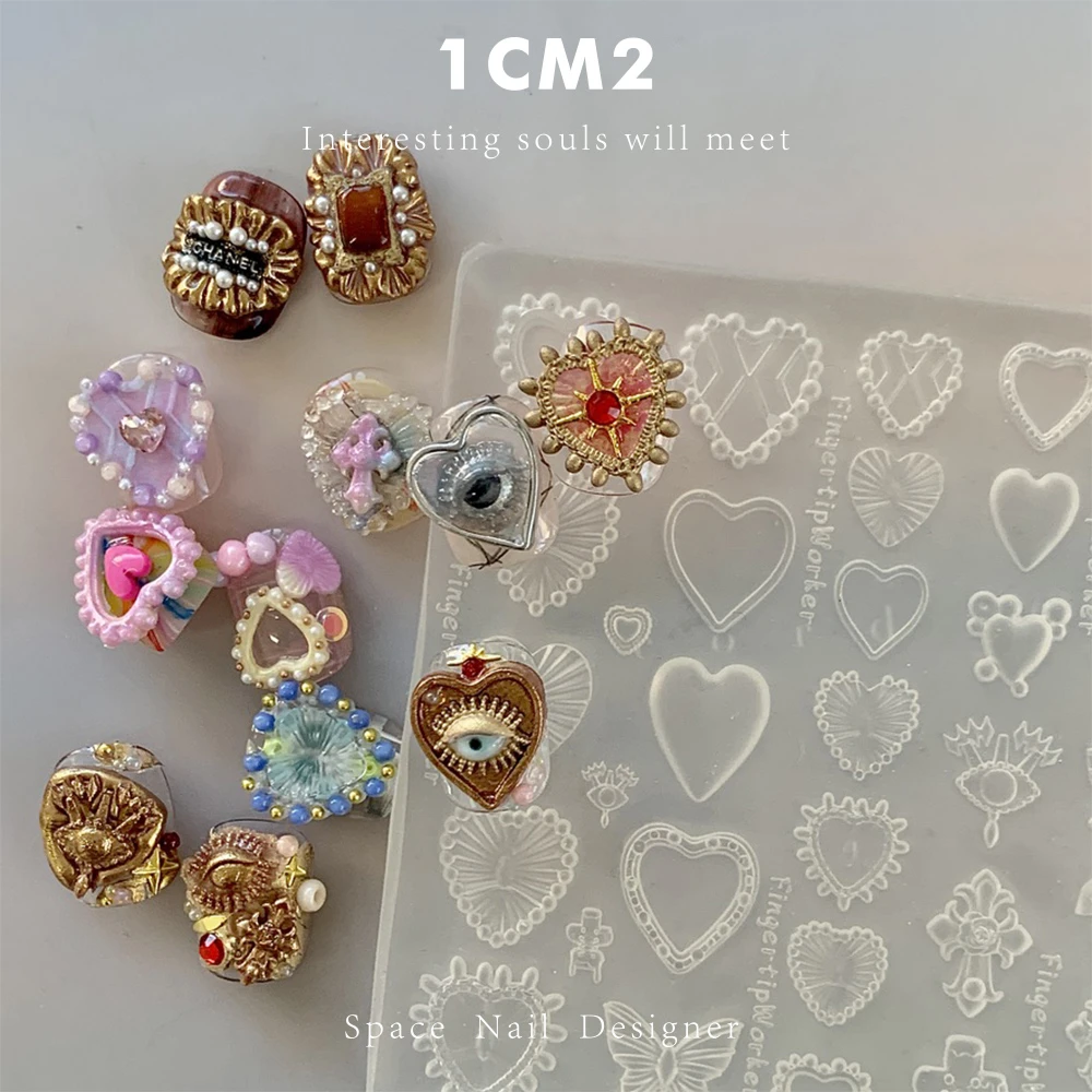 1CM2原创美甲 小众精致巴洛克爱心十字 亚文化图案指甲模具 新品