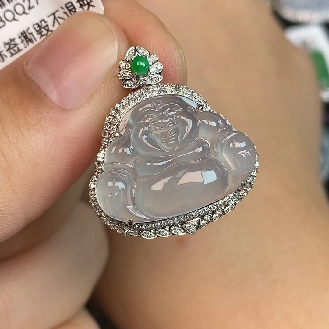 翡翠18K金镶嵌颈饰佛公