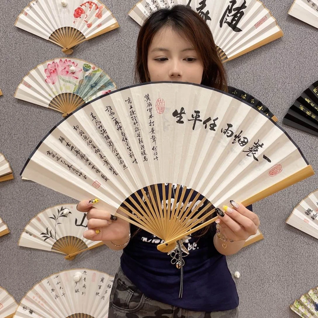 国画95寸玉竹-纯手绘-文玩扇骨（默认粘好）