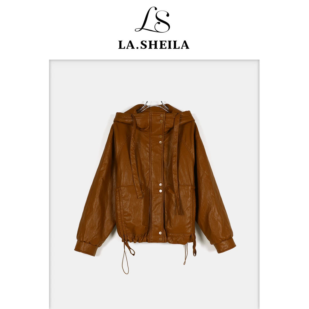LA.Sheila 连帽机车风皮衣羽绒服254-YRF/1023-98106