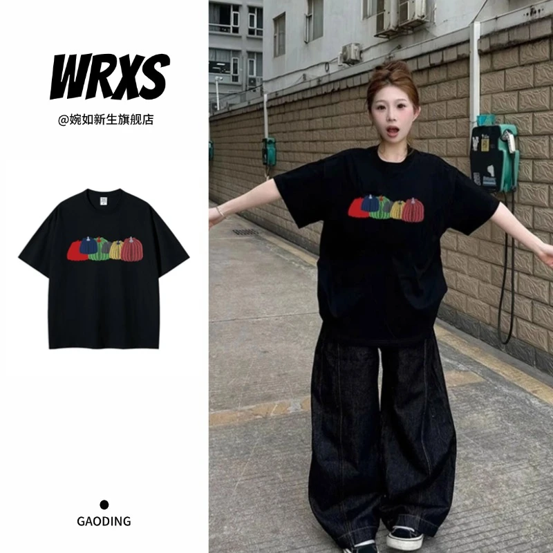 【婉如新生】美式慵懒纯棉短袖t恤女嘻哈潮流oversize上衣情侣装ins