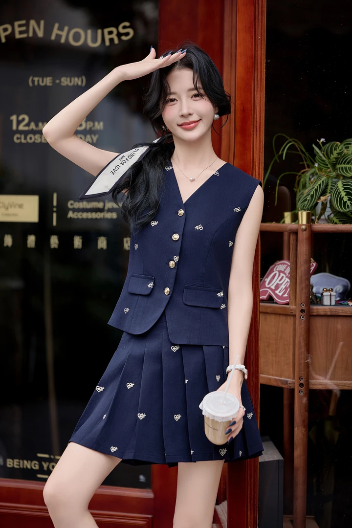 套装服装气质休闲风工作女装学院风通勤风时尚套装小香风显瘦蓝色