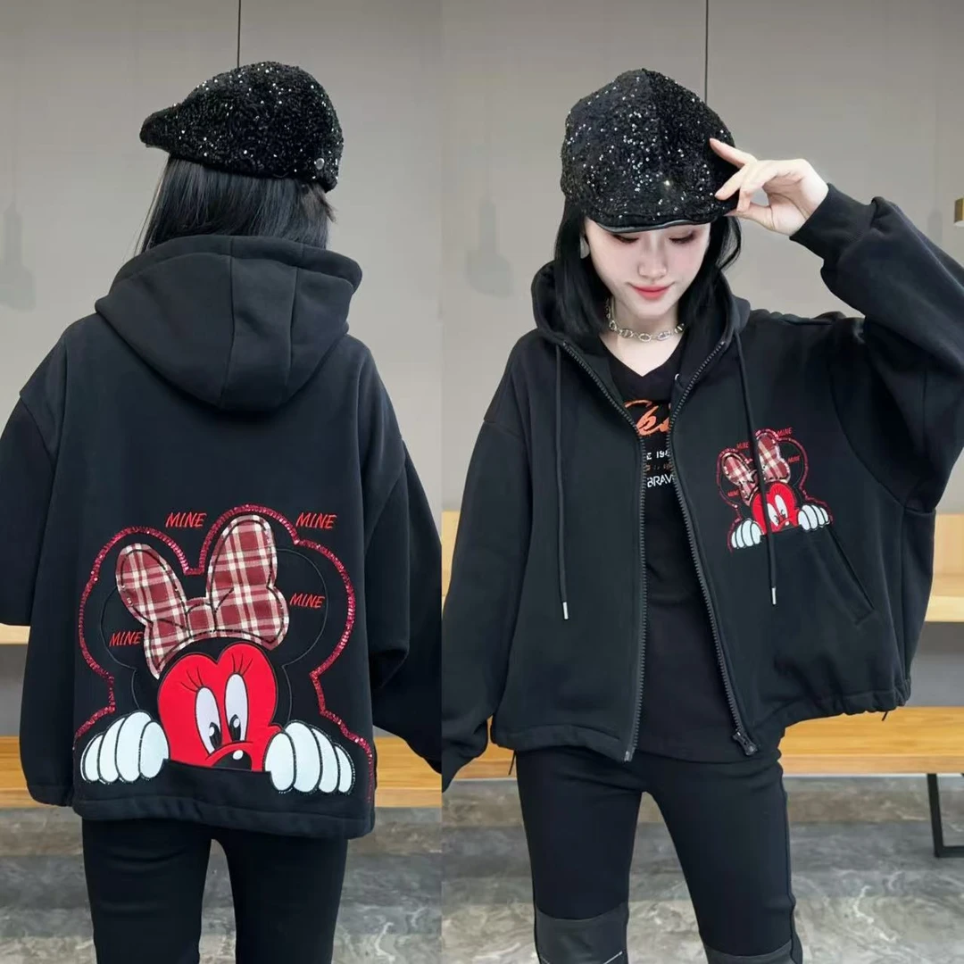 【YJ·原创】2025冬季新款帽衫宽松百搭显瘦加绒弹力开衫外套 YY3523