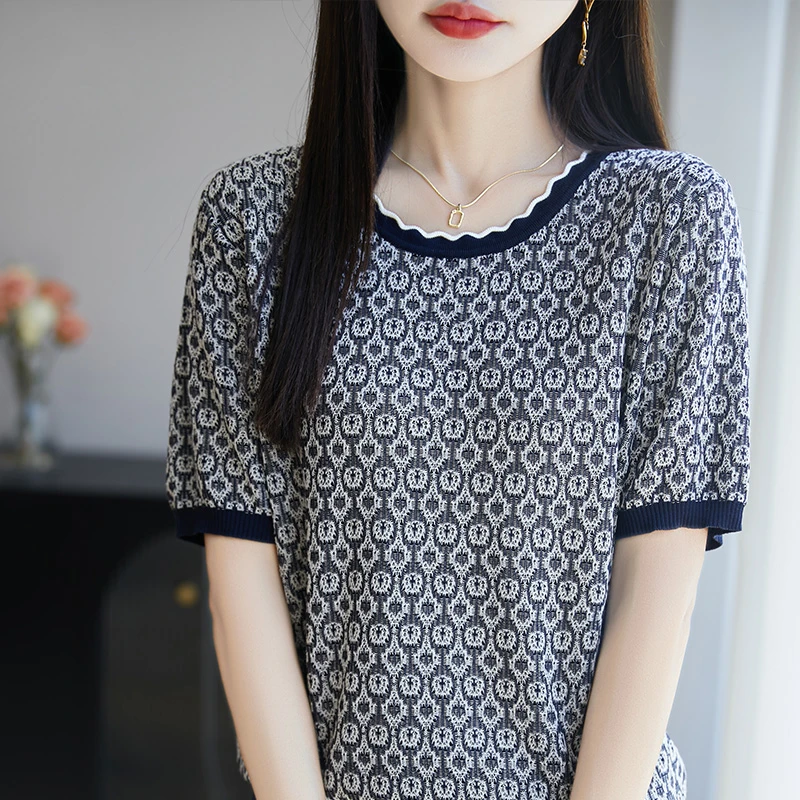 正品哥弟新款短袖t恤女装夏季圆领宽松桑蚕丝甜美可爱风格衣服潮