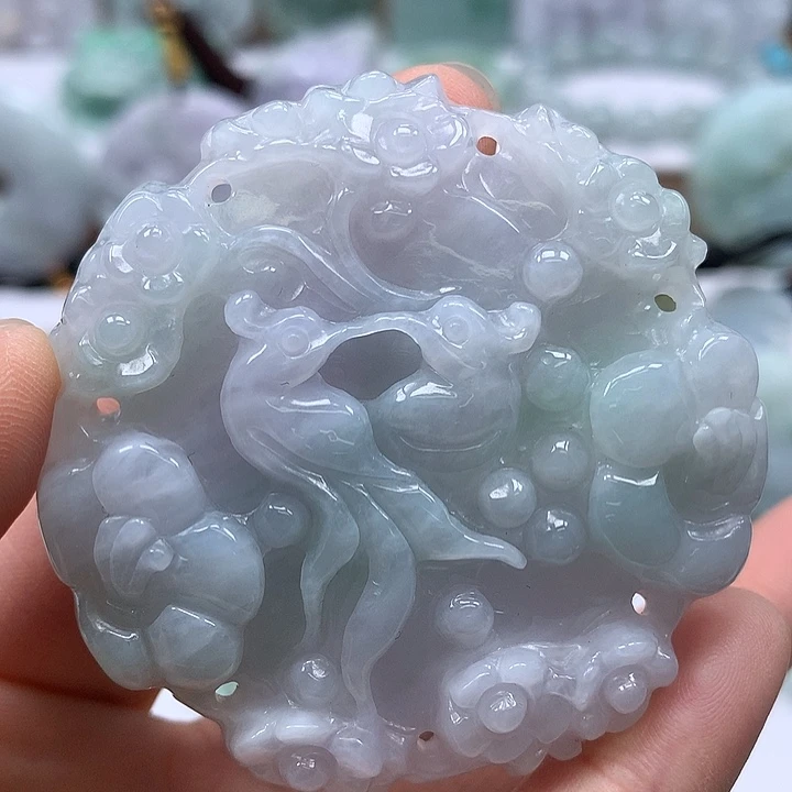 翡翠未镶嵌颈饰花开富贵两面工艺福利