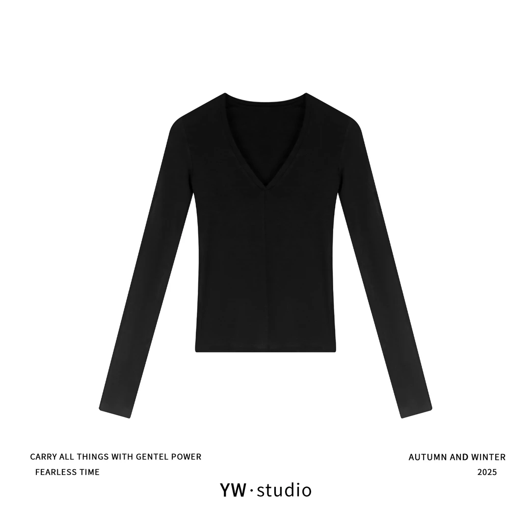 YUWEI/定制 高智感别致辣妹风V领修身天丝羊毛内搭上衣 CYP251216