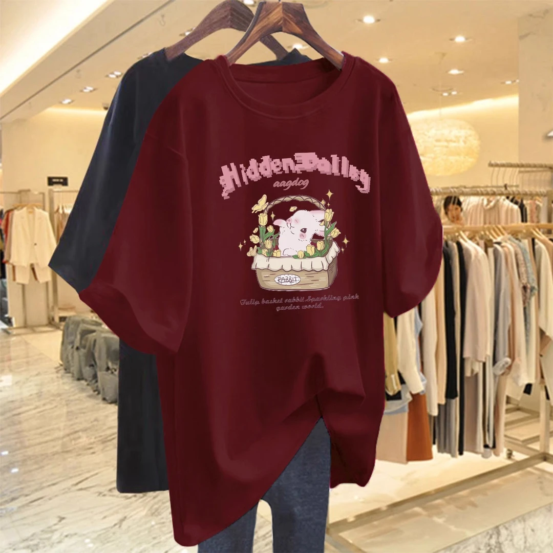 酒红色纯棉设计感短袖T恤女2026夏季新款欧货正肩宽松显瘦上衣ins