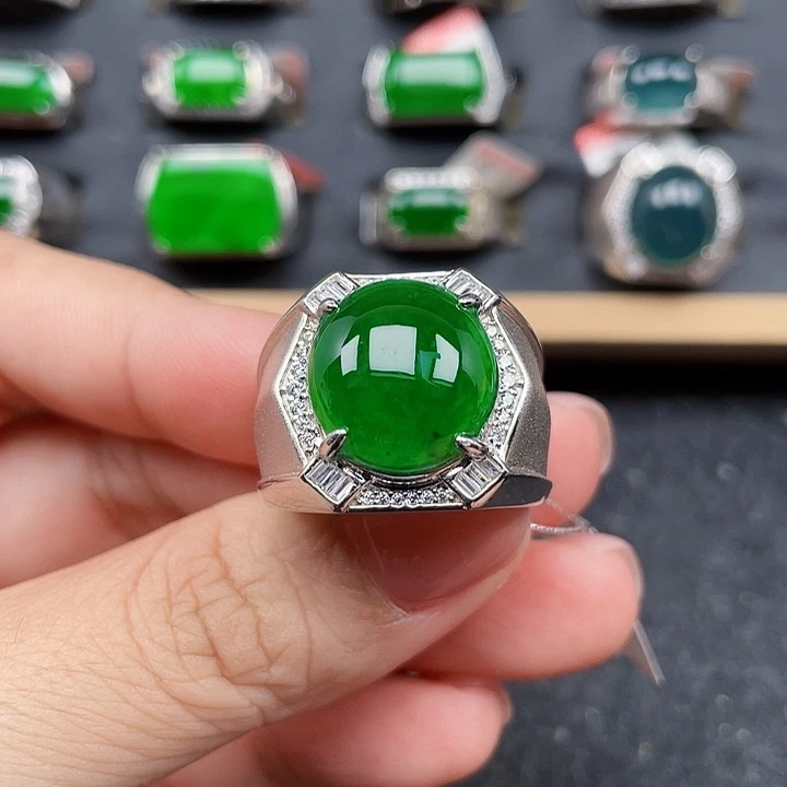 翡翠银S925镶嵌戒指编号3821没运费险