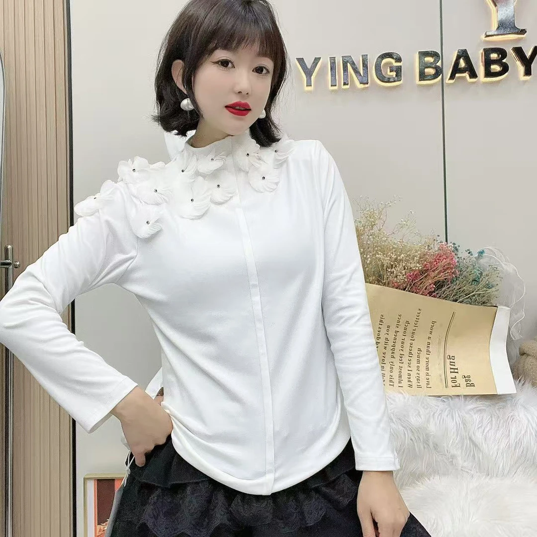 新款毛针织衫长袖百搭纯色针织花朵修身蕾丝显瘦女打底衫秋季