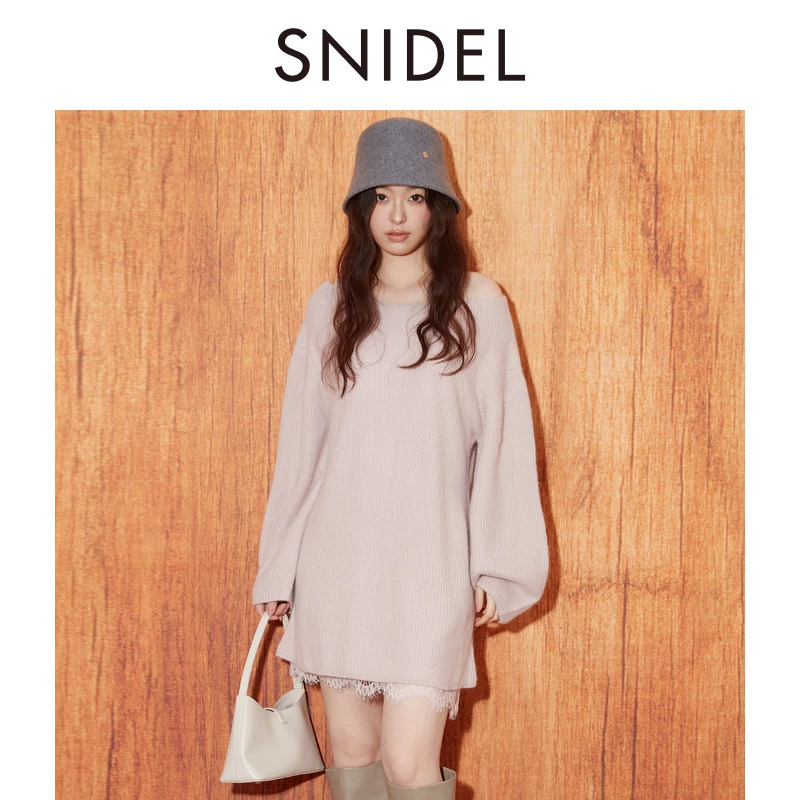SNIDEL2025秋冬新品圆领纯色针织连衣裙蕾丝钩花吊带SWNO254314