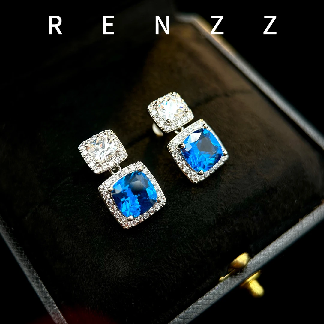 0495蓝色方块耳钉